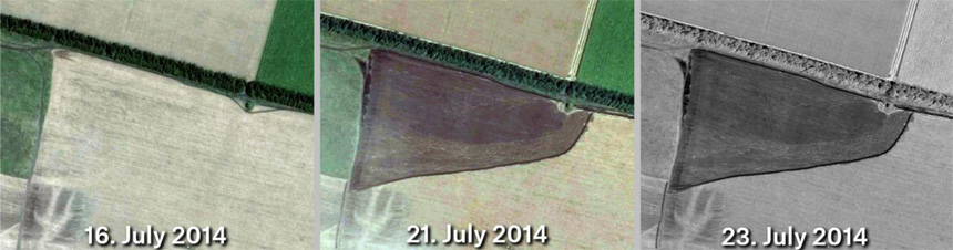 Field south of Snizhne between July 16 and 23 (Source Google Earth/Digital Globe)