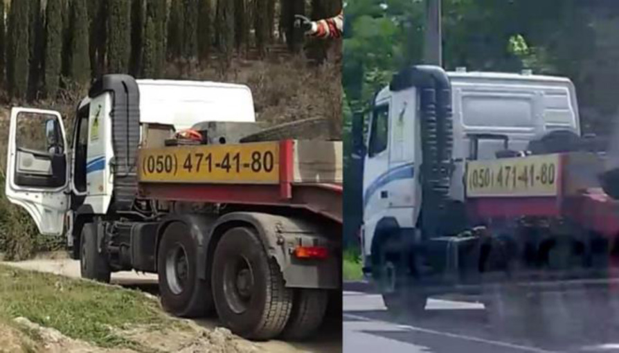 Comparison of the truck filmed in 2013 (left) and photographed in Donetsk on July 17 2014 (right)