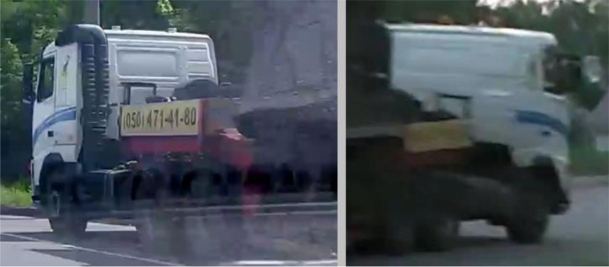 Comparison of the truck in the Donetsk Paris Match photographs (left) and Luhansk video (right)