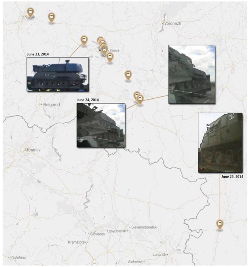 Geolocated photographs and videos of the June 23 - 25 2014 convoy in Russia