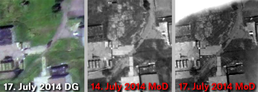 Comparison of Digital Globe July 17 2014 imagery to Russian Defence Ministry July 14 and 17 2014 satellite imagery