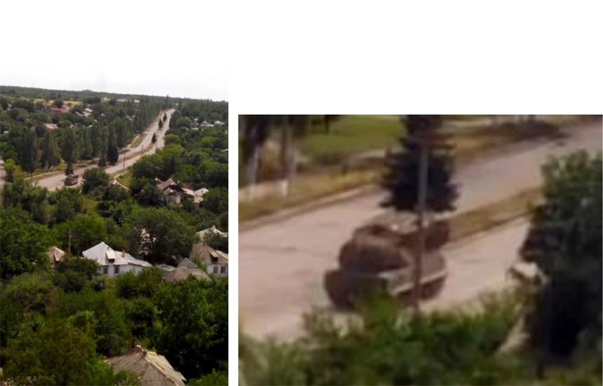 Frame and detail from the video of a Buk missile launcher heading out of Snizhne on July 17 2014 mh17-two-years-later-frame-from-video-2