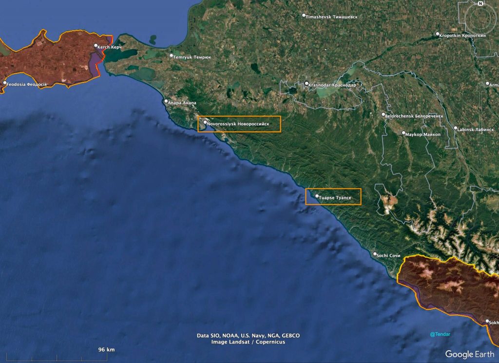 Novorossiysk and Tuapse on the Google Maps