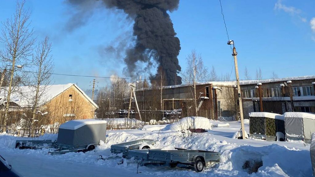 The smoke is a rich black color on Lukoil oil refinery