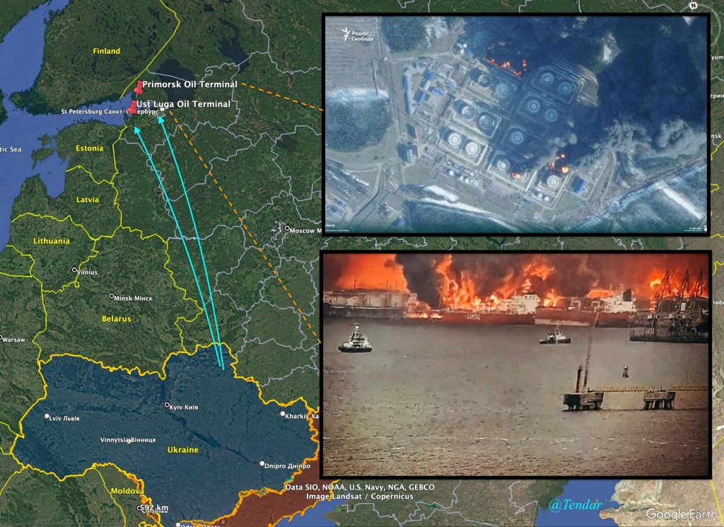 The drones flew roughly 1,000 kilometers to their targets