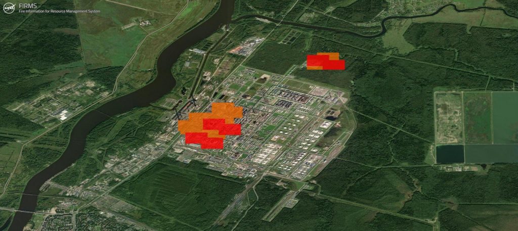 Satellite confirmation of damage to the Kirishi oil refinery (Putin's personal wallet)