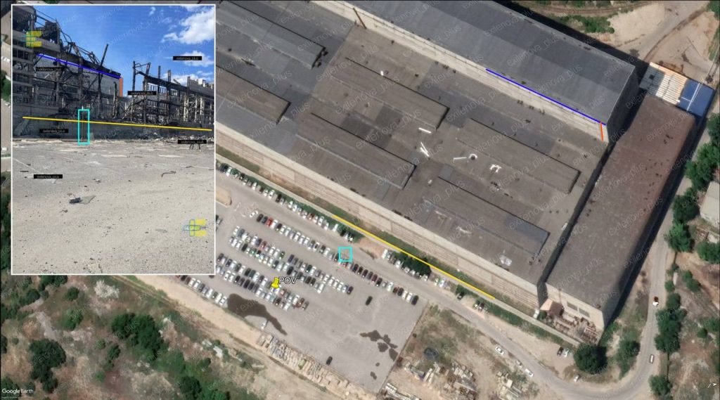 OSINT analysis collage confirming strike damage at Titan-Barrikady plant in Volgograd