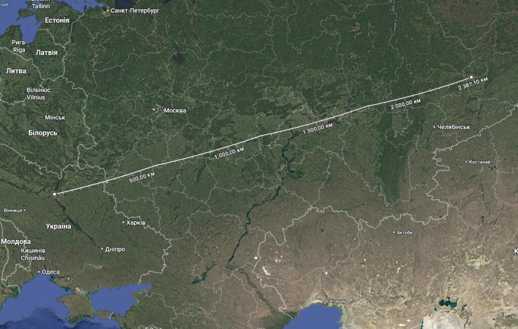 Distance from Kyiv to Tyumen Straight-line distance between Kyiv and Tyumen