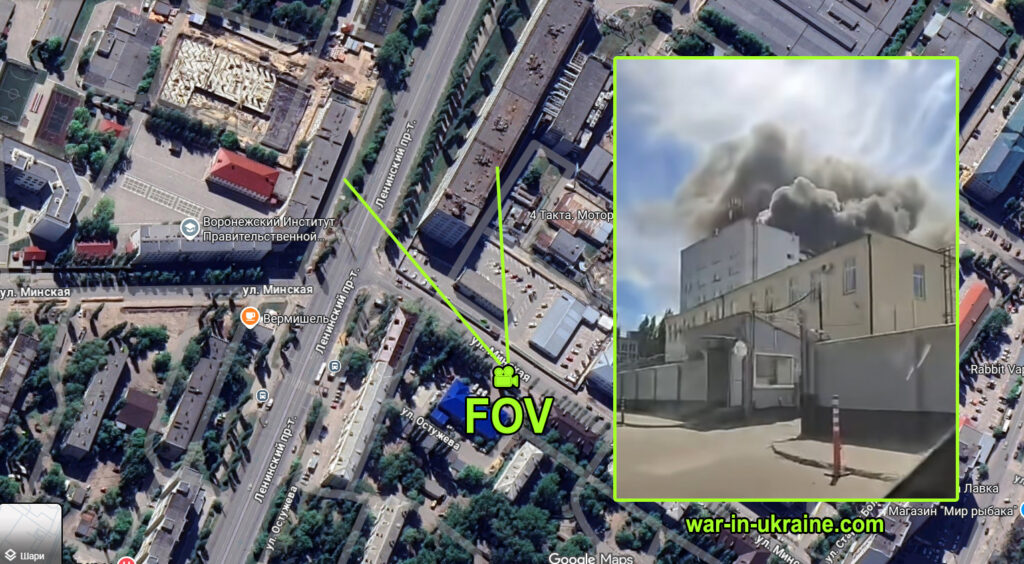 Geolocation matching local video footage of the Voronezh strike with Google Maps