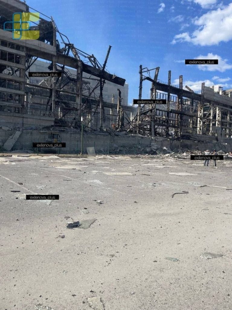 Damaged and collapsed roof structures of the military production workshop in Volgograd