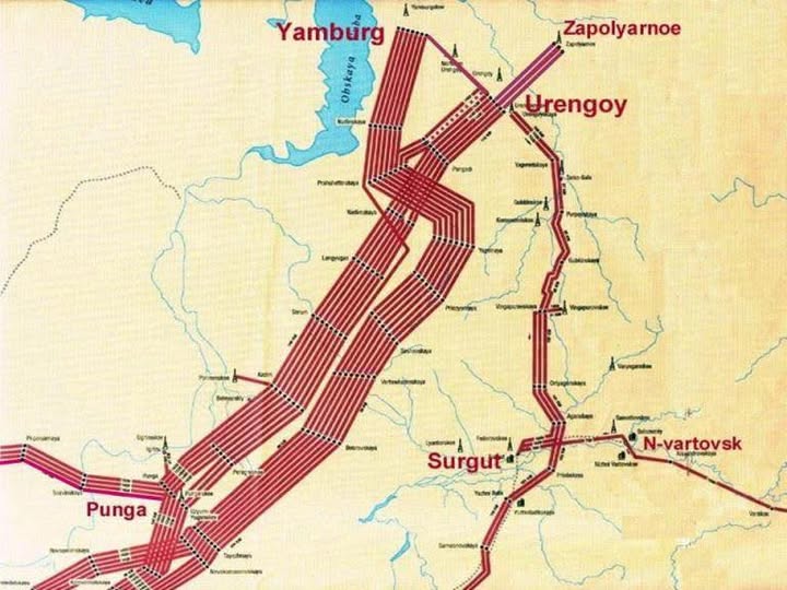 Schematic view of the Yamal Cross gas pipeline hub in Siberia